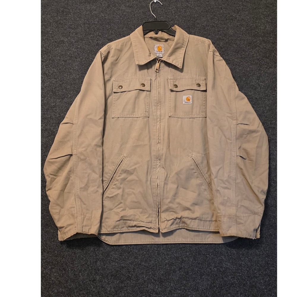 Carhartt Mens Ripstop Work Jacket Tan Khaki Full Zip Coat 100257 M Regular